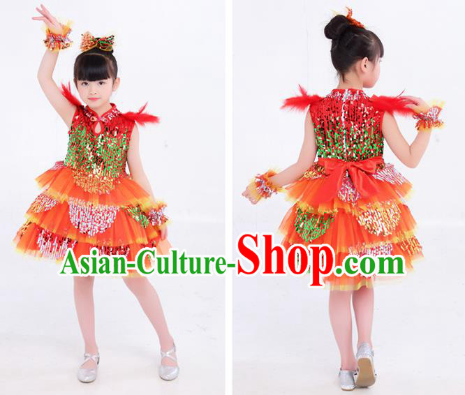 Top Modern Dance Costume Children Day Clothing Girl Dance Red Dress Top Modern Dance Costume Children Day Clothing Girl Dance Red Dress