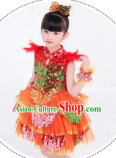 Top Modern Dance Costume Children Day Clothing Girl Dance Red Dress Top Modern Dance Costume Children Day Clothing Girl Dance Red Dress