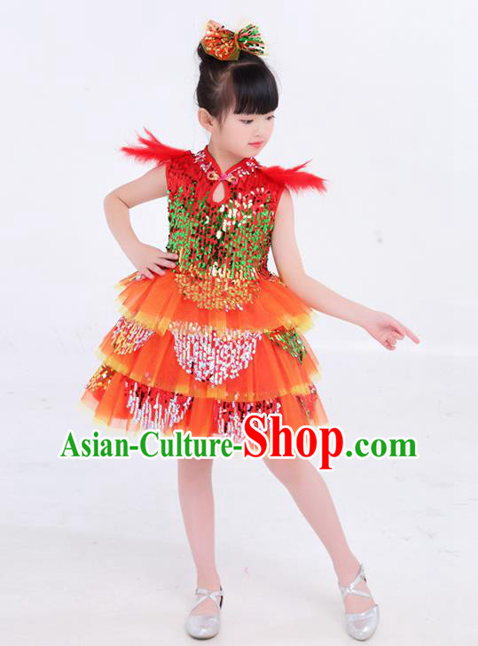 Top Modern Dance Costume Children Day Clothing Girl Dance Red Dress Top Modern Dance Costume Children Day Clothing Girl Dance Red Dress