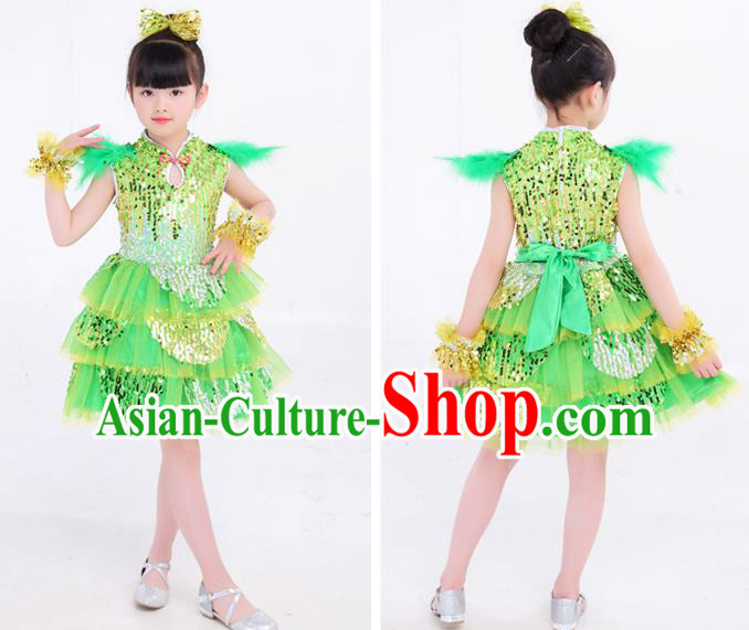Top Modern Dance Costume Children Day Performance Clothing Girl Dance Green Dress Top Modern Dance Costume Children Day Performance Clothing Girl Dance Green Dress