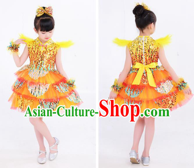Top Children Day Performance Clothing Girl Dance Yellow Dress Modern Dance Costume Top Children Day Performance Clothing Girl Dance Yellow Dress Modern Dance Costume