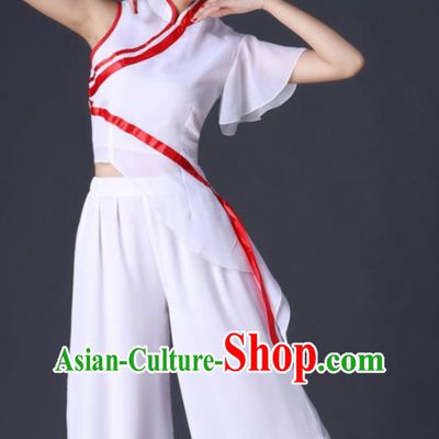 Chinese Folk Dance White Outfit Yangko Dance Costume Women Fan Dance Clothing