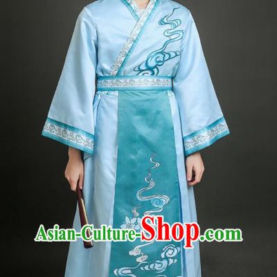 Chinese Swordsman Dance Blue Dress Ancient Prince Garment Costume Classical Dance Clothing