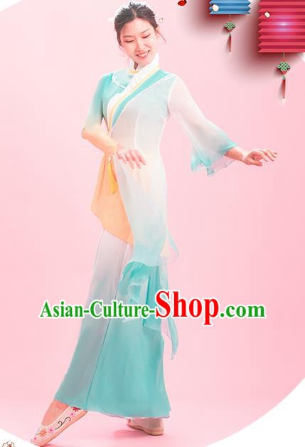 Chinese Fan Dance Clothing Classical Dance Light Blue Outfit Women Dance Competition Garment Costume Chinese Fan Dance Clothing Classical Dance Light Blue Outfit Women Dance Competition Garment Costume
