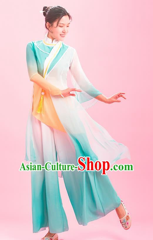 Chinese Fan Dance Clothing Classical Dance Light Blue Outfit Women Dance Competition Garment Costume Chinese Fan Dance Clothing Classical Dance Light Blue Outfit Women Dance Competition Garment Costume