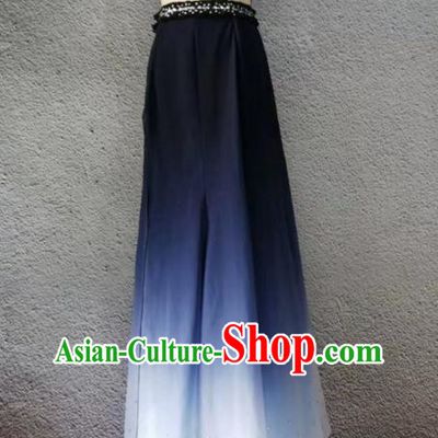 Chinese Yunnan Pavane Dance Garment Costumes Dai Nationality Stage Performance Clothing Peacock Dance Dark Blue Dress Outfit