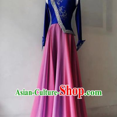Chinese Mongolian Dance Pink Dress Mongol Nationality Dance Garment Costume Stage Performance Clothing