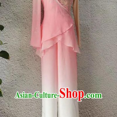 Chinese Stage Performance Clothing Folk Dance Pink Outfit Fan Dance Garment Costumes
