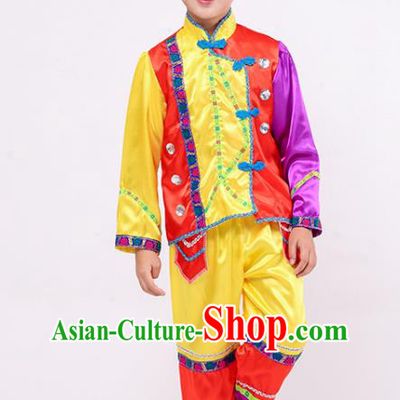 Chinese Wa Nationality Dance Outfit Ethnic Boy Folk Dance Costume Yunnan Stage Performance Clothing