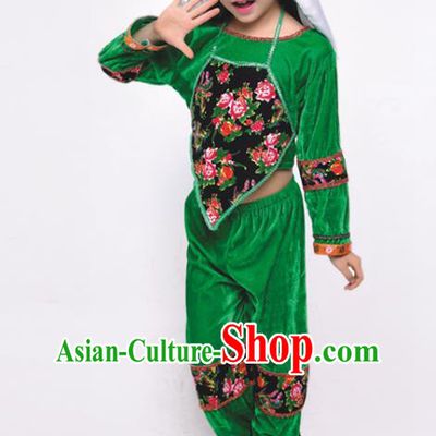 Chinese Ethnic Girl Folk Dance Costume Yunnan Stage Performance Clothing Jino Nationality Dance Green Dress Outfit