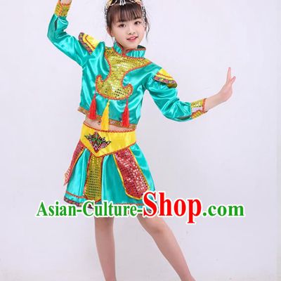 Chinese Heilongjiang Province Dance Clothing Ewenki Nationality Dance Outfit Ethnic Girl Folk Dance Costume