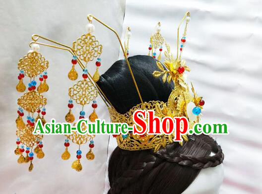 Handmade Chinese Traditional Hair Accessories House of Flying Daggers Golden Hair Crown Handmade Chinese Traditional Hair Accessories House of Flying Daggers Golden Hair Crown