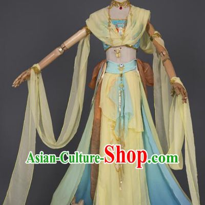 Chinese Handmade Dunhuang Dance Costume Dun Huang Flying Apsaras Dance Yellow Chiffon Dress Classical Dance Clothing