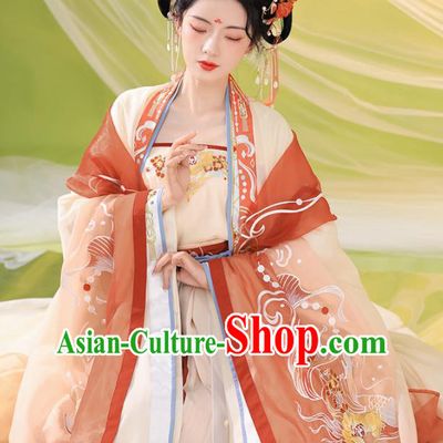 Chinese Song Dynasty Embroidery Historical Costumes Ancient Royal Princess Garments Traditional Court Hanfu Dress Clothing