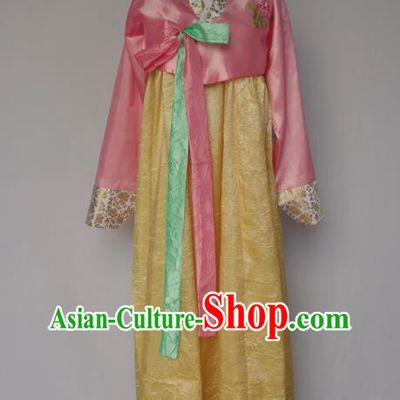 Chinese Classical Dance Garment Costumes Korean Dance Clothing Pink Blouse and Yellow Dress
