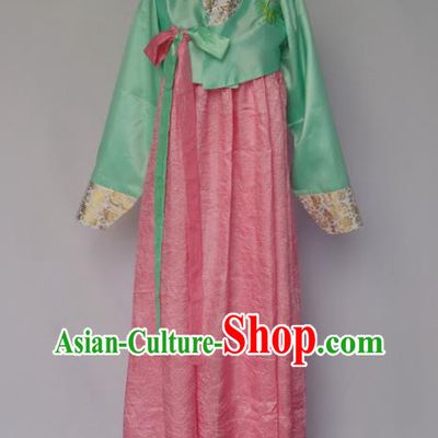 Korean Dance Clothing Green Blouse and Pink Dress Chinese Classical Dance Garment Costumes