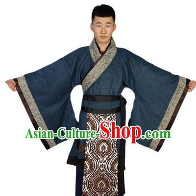 Chinese Traditional Navy Official Robe Ancient Scholar Clothing Han Dynasty Garment Costumes