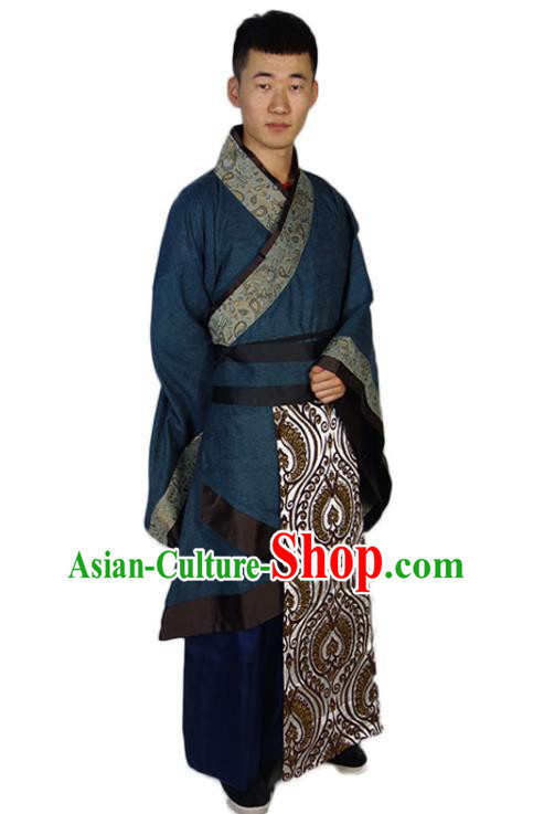 Chinese Traditional Navy Official Robe Ancient Scholar Clothing Han Dynasty Garment Costumes