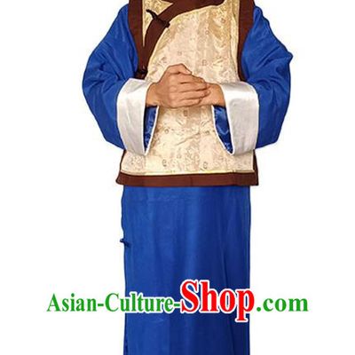 Chinese Qing Dynasty Young Childe Clothing Ancient Landlord Garment Costumes Traditional Blue Outfit