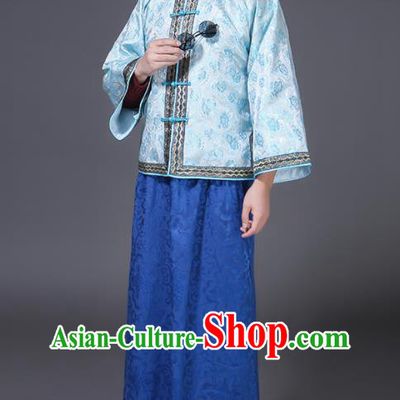 Chinese Traditional Young Master Blue Outfit Qing Dynasty Childe Clothing Ancient Groom Garment Costumes