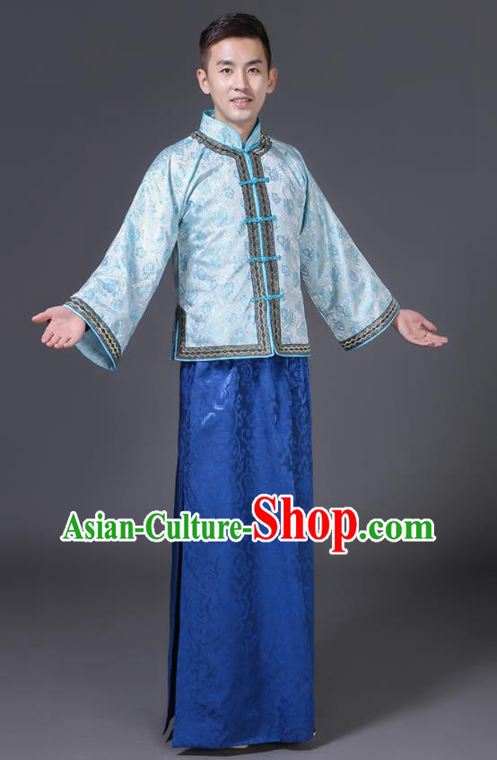 Chinese Traditional Young Master Blue Outfit Qing Dynasty Childe Clothing Ancient Groom Garment Costumes Chinese Traditional Young Master Blue Outfit Qing Dynasty Childe Clothing Ancient Groom Garment Costumes