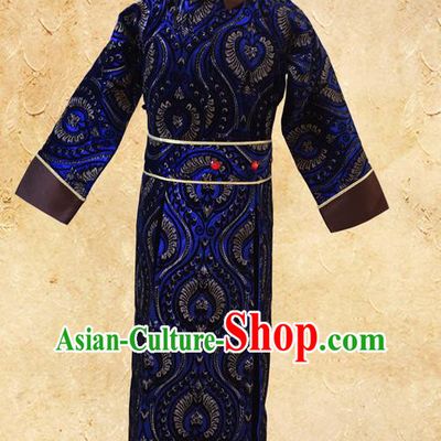 Chinese Ancient Noble Duke Deep Blue Costumes Traditional Mandarin Garments Qing Dynasty Prince Clothing