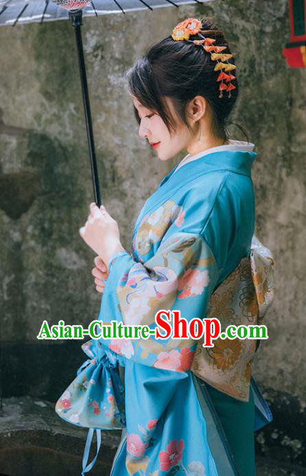 Japan Traditional Garment Japanese Blue Kimono Summer Festival Young Lady Yukata Dress Japan Traditional Garment Japanese Blue Kimono Summer Festival Young Lady Yukata Dress