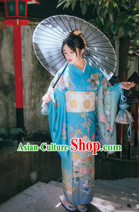 Japan Traditional Garment Japanese Blue Kimono Summer Festival Young Lady Yukata Dress Japan Traditional Garment Japanese Blue Kimono Summer Festival Young Lady Yukata Dress
