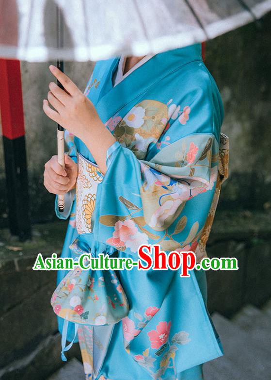 Japan Traditional Garment Japanese Blue Kimono Summer Festival Young Lady Yukata Dress Japan Traditional Garment Japanese Blue Kimono Summer Festival Young Lady Yukata Dress