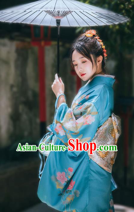 Japan Traditional Garment Japanese Blue Kimono Summer Festival Young Lady Yukata Dress Japan Traditional Garment Japanese Blue Kimono Summer Festival Young Lady Yukata Dress