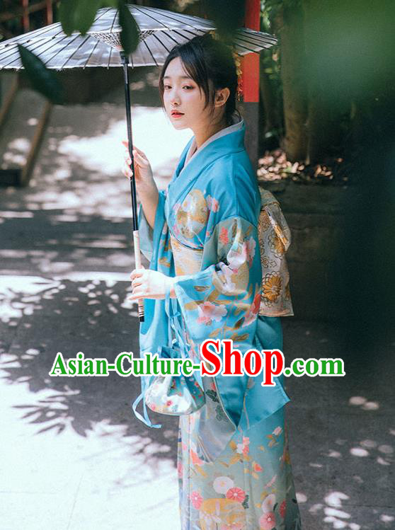 Japan Traditional Garment Japanese Blue Kimono Summer Festival Young Lady Yukata Dress Japan Traditional Garment Japanese Blue Kimono Summer Festival Young Lady Yukata Dress