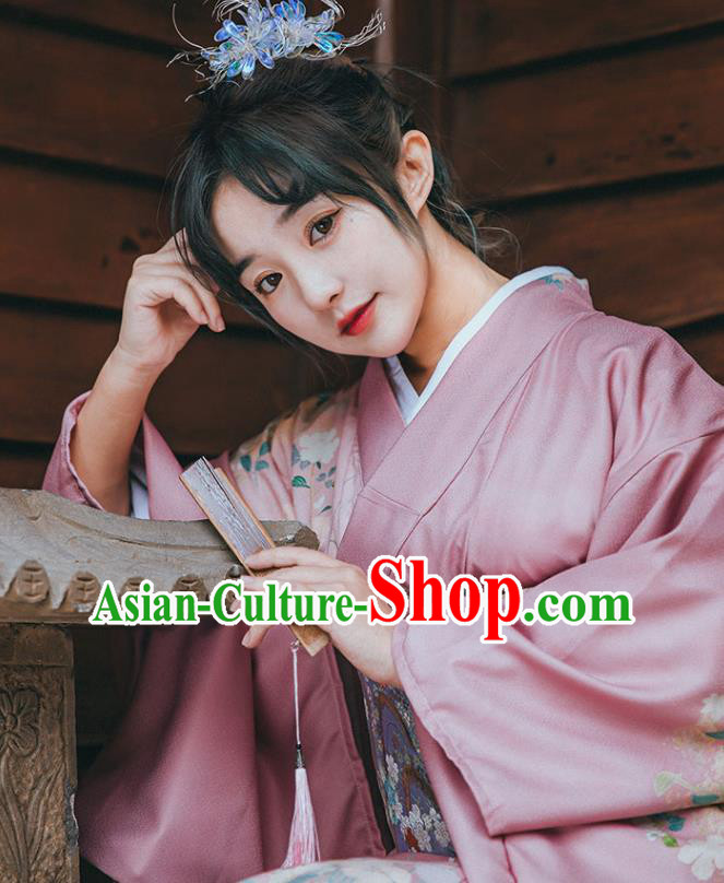 Japanese Summer Festival Young Lady Garment Japan Printing Pink Kimono Traditional Yukata Dress Japanese Summer Festival Young Lady Garment Japan Printing Pink Kimono Traditional Yukata Dress