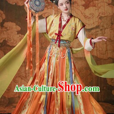 Chinese Tang Dynasty Princess Garment Costumes Traditional Historical Clothing Ancient Young Lady Hanfu Dress