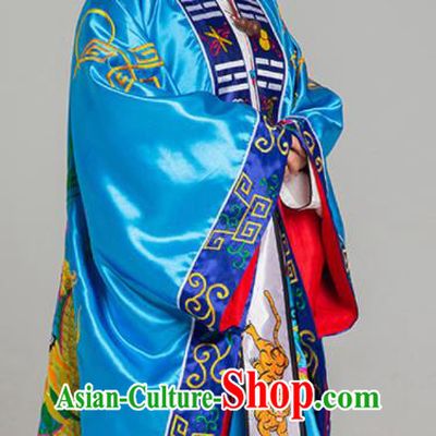 Chinese Traditional Taoism Blue Silk Garment  Handmade Taoist Ecclesiastical Costume Top Embroidered Dragon Priest Frock
