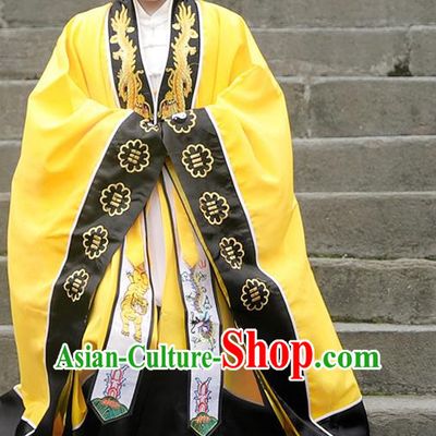 Chinese Embroidered Dragon Yellow Robe Traditional Taoism Priest Frock Handmade Silk Taoist Robe