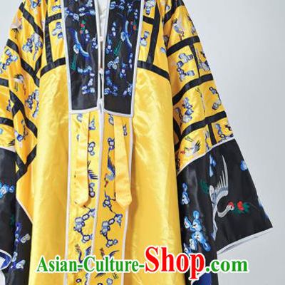Chinese Traditional Wudang Taoism Priest Frock Handmade Yellow Silk Taoist Robe Embroidered Plum Cranes Robe Garment