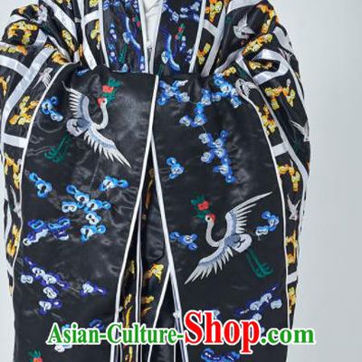 Chinese Embroidered Plum Cranes Robe Priest Garment Traditional Mount Wudang Taoism Frock Handmade Black Silk Taoist Robe