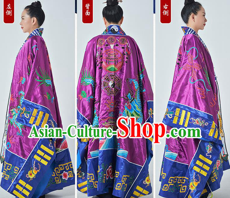 Chinese Traditional Taoism Frock Handmade Purple Taoist Robe Embroidered Dragon Robe Priest Master Garment Chinese Traditional Taoism Frock Handmade Purple Taoist Robe Embroidered Dragon Robe Priest Master Garment
