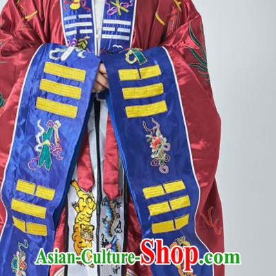 Chinese Priest Master Garment Traditional Taoism Frock Handmade Dark Red Taoist Robe Embroidered Dragon Robe