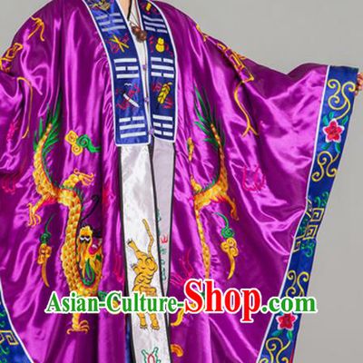 Top Embroidered Dragon Priest Frock Chinese Traditional Taoism Purple Silk Garment Handmade Taoist Ecclesiastical Costume