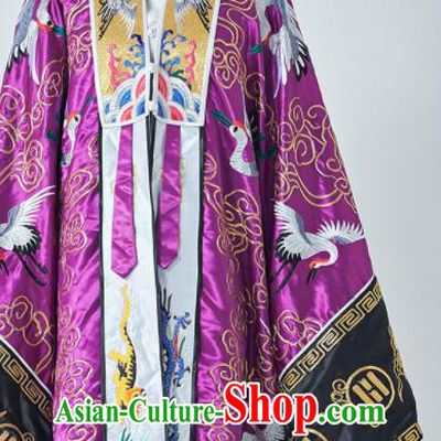 Chinese Embroidered Crane Purple Silk Robe Traditional Priest Frock Taoism Ritual San Qing Garment Handmade Taoist Master Costume