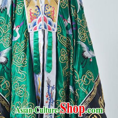 Chinese Handmade Taoist Master Costume Embroidered Crane Green Silk Robe Ritual Priest Frock Taoism San Qing Garment