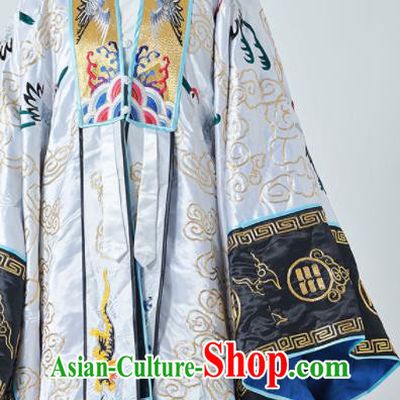 Chinese Taoism Ritual Priest Frock San Qing Garment Handmade Taoist Master Costume Embroidered Crane White Silk Robe