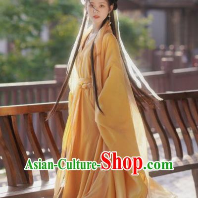 Chinese Traditional Wuxia Costumes Ancient Swordswoman Yellow Dress Clothing