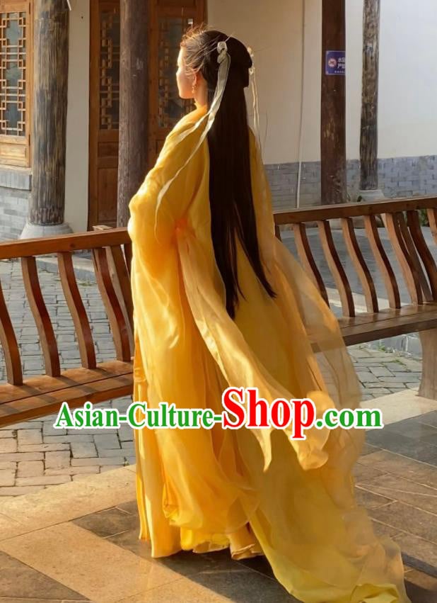Chinese Traditional Wuxia Costumes Ancient Swordswoman Yellow Dress Clothing Chinese Traditional Wuxia Costumes Ancient Swordswoman Yellow Dress Clothing
