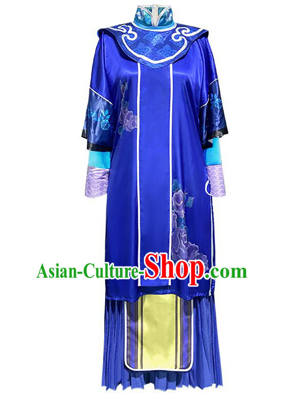 Traditional Qing Dynasty Palace Dance Dress Chinese Ancient Empress Blue Costumes Traditional Qing Dynasty Palace Dance Dress Chinese Ancient Empress Blue Costumes