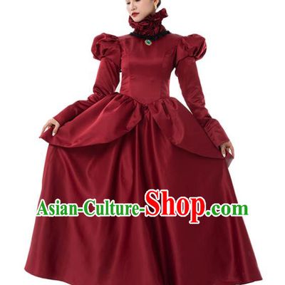 European Court Dancing Party Wine Red Dress Top Cosplay Queen Garment Costumes