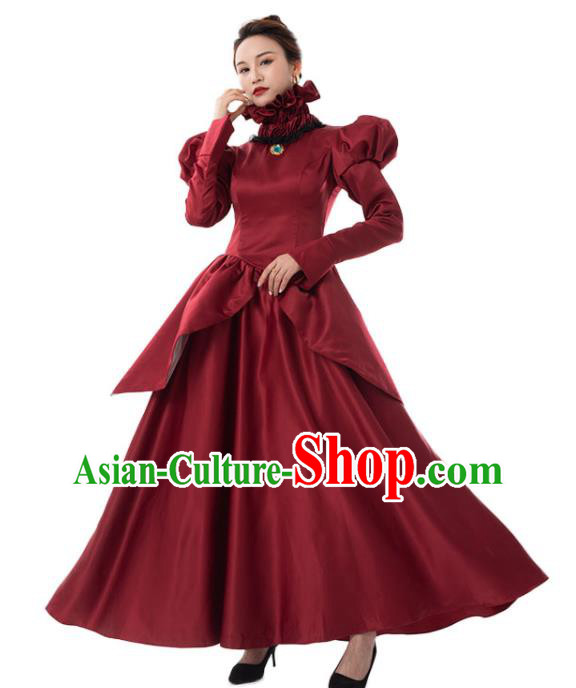 European Court Dancing Party Wine Red Dress Top Cosplay Queen Garment Costumes European Court Dancing Party Wine Red Dress Top Cosplay Queen Garment Costumes