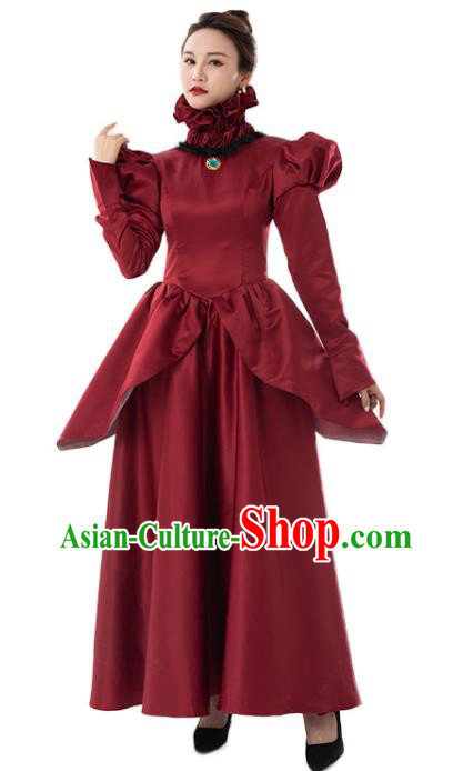 European Court Dancing Party Wine Red Dress Top Cosplay Queen Garment Costumes European Court Dancing Party Wine Red Dress Top Cosplay Queen Garment Costumes
