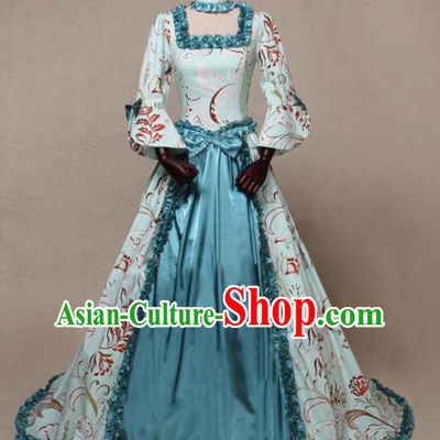 Top Cosplay Noble Woman Garment Costumes European Court Dancing Party Blue Dress Middle Ages Countess Clothing